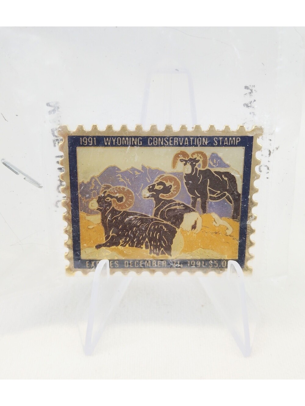 1991 Wyoming Bighorn Sheep Conservation Stamp Pin - New